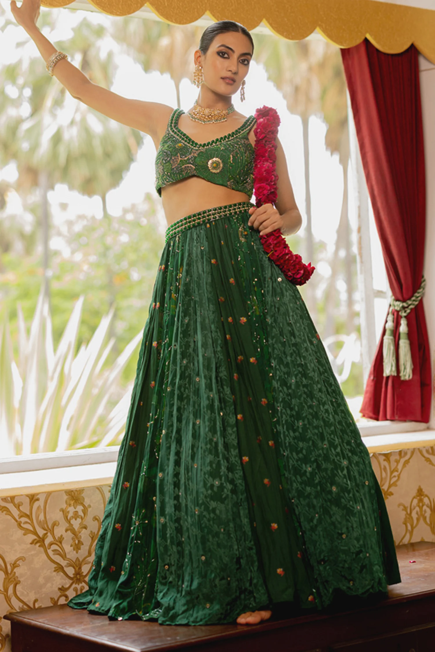 Floral Cotton Silk Blouse & Lehenga Set