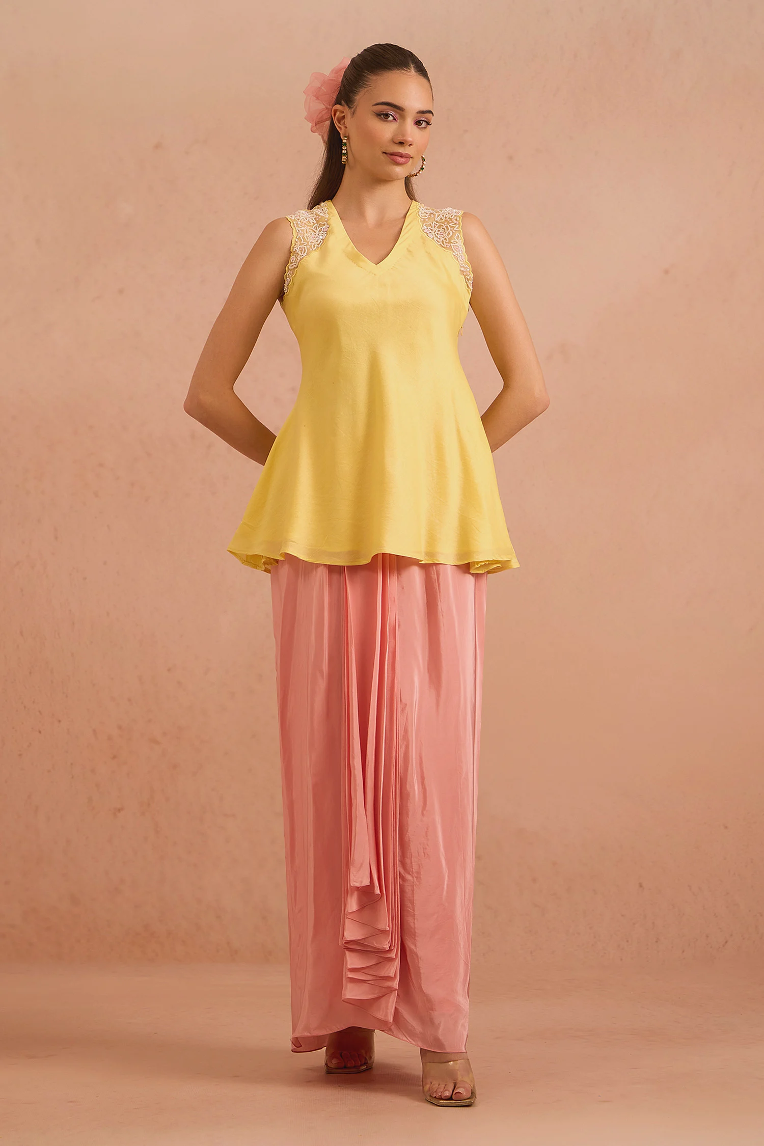 Ziyanur Embroidered Top & Draped Skirt Set