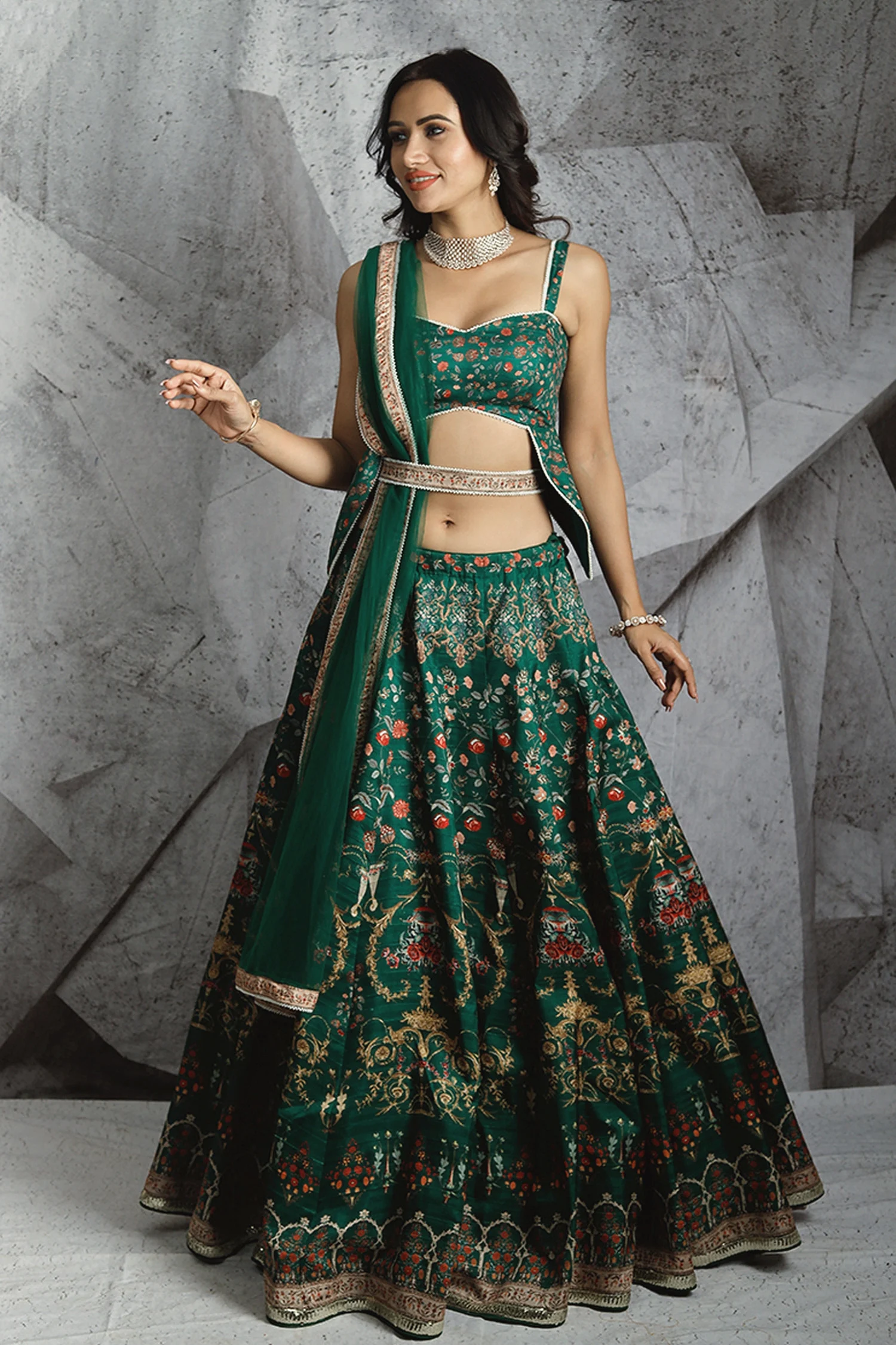 Raw Silk Printed Lehenga Set