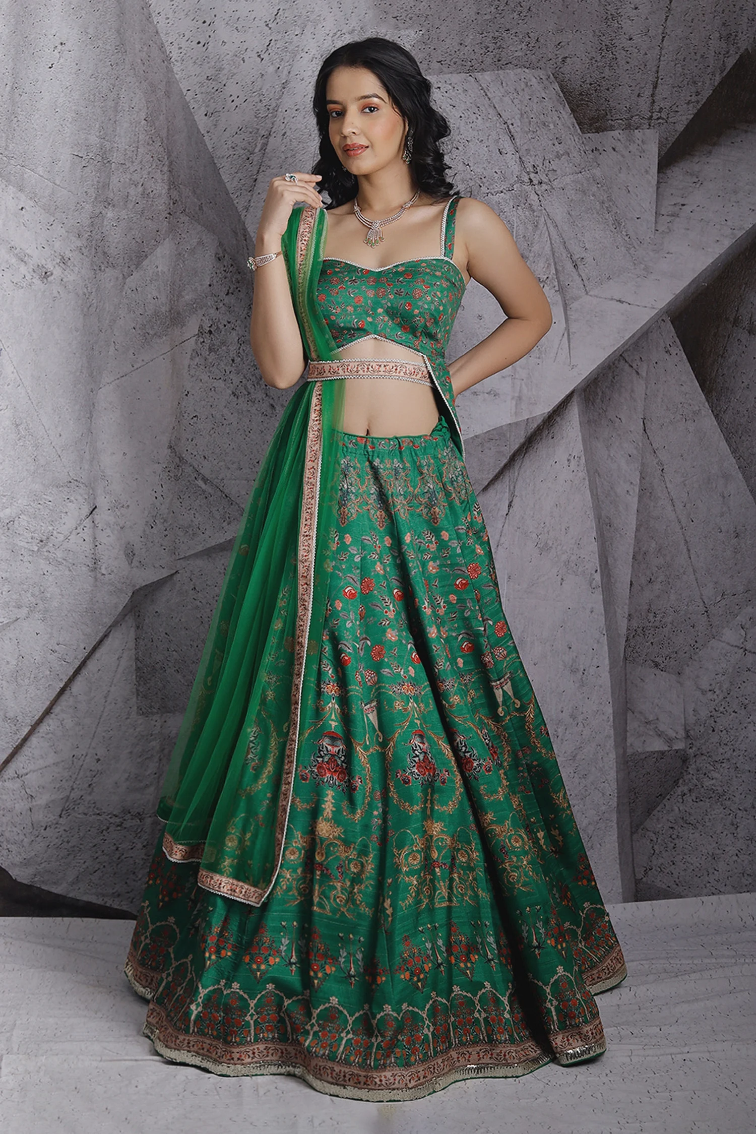 Raw Silk Printed Lehenga Set