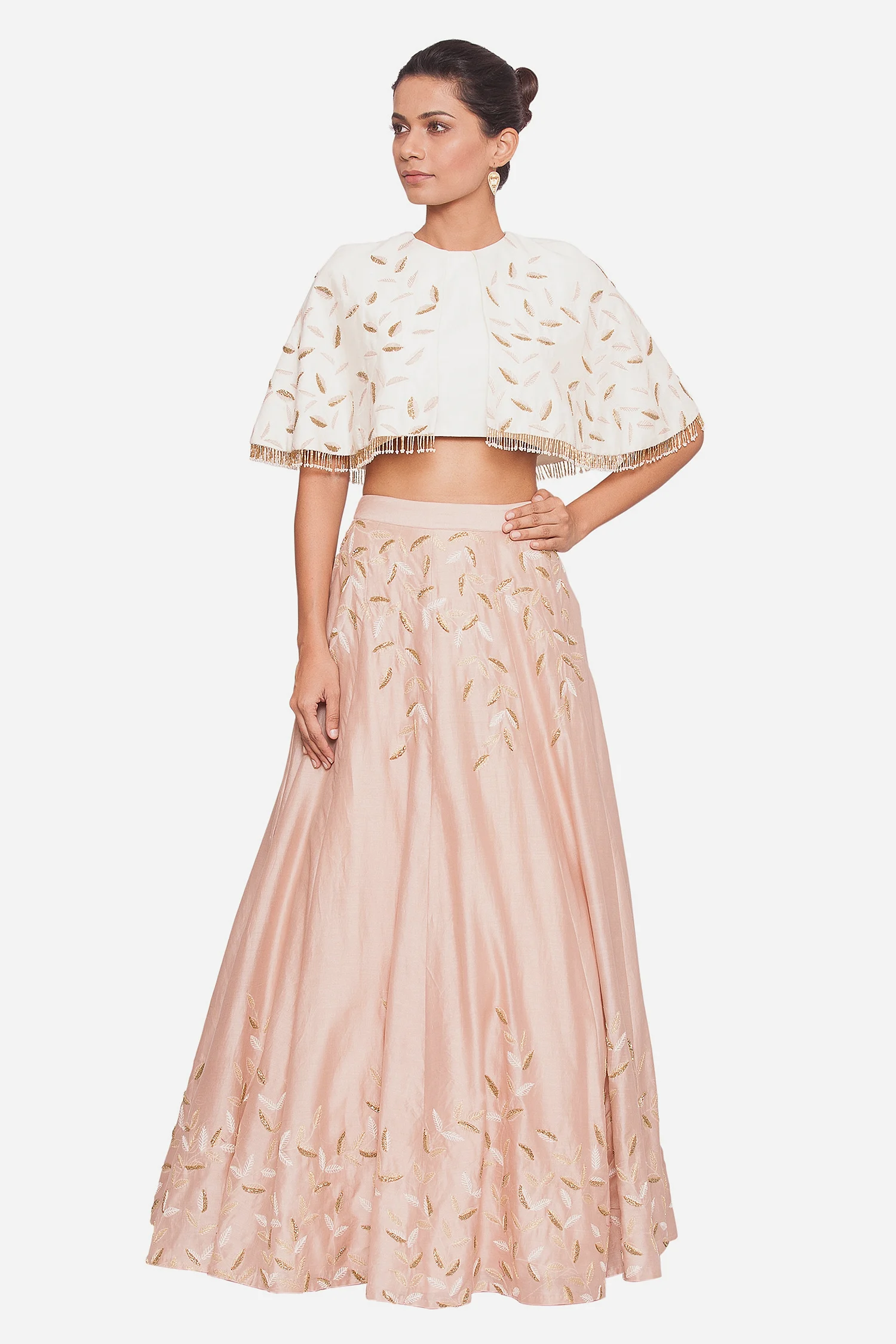 Cape Blouse & Embroidered Skirt Set