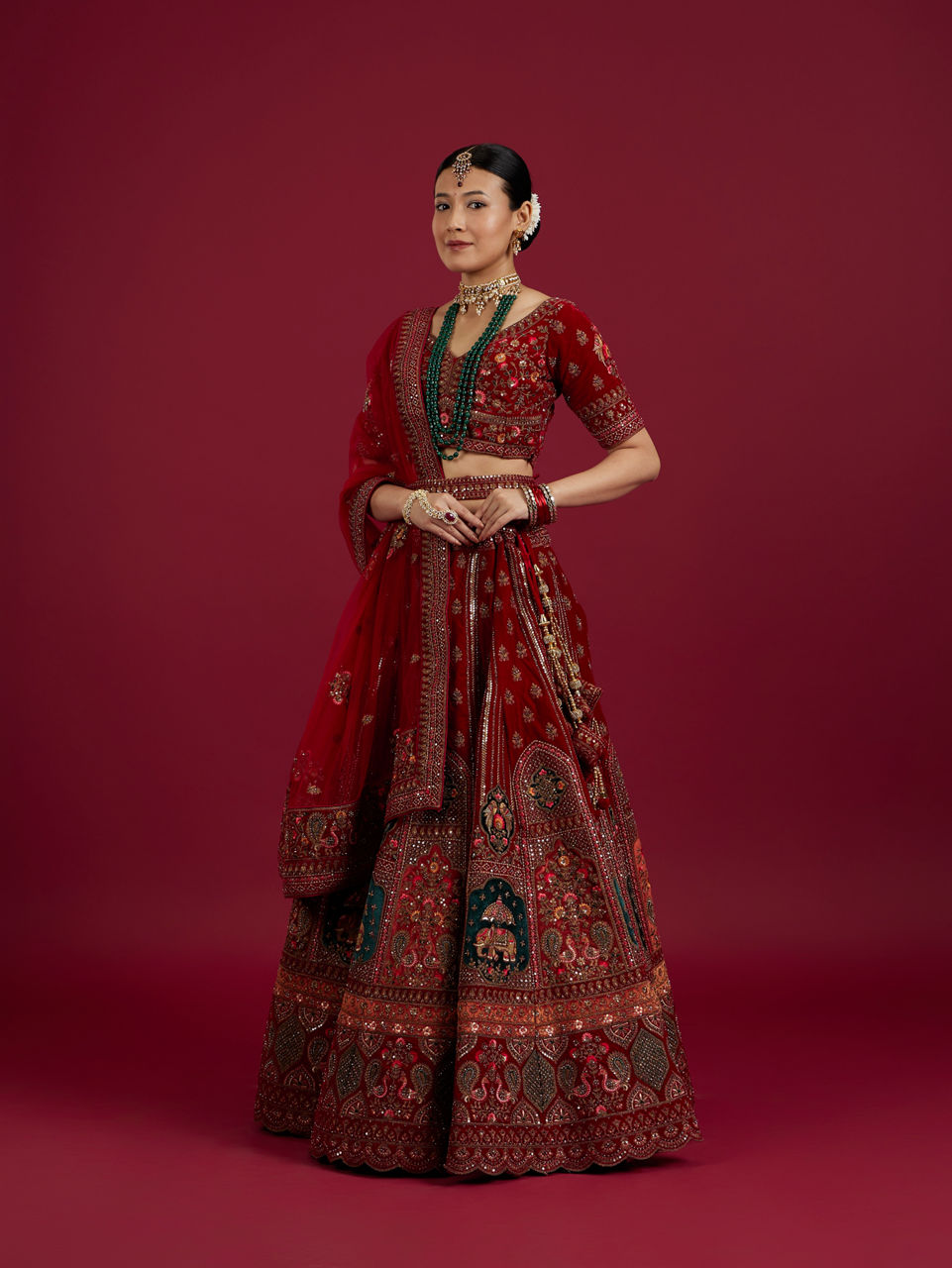 Dark Red Velvet Bridal Lehenga