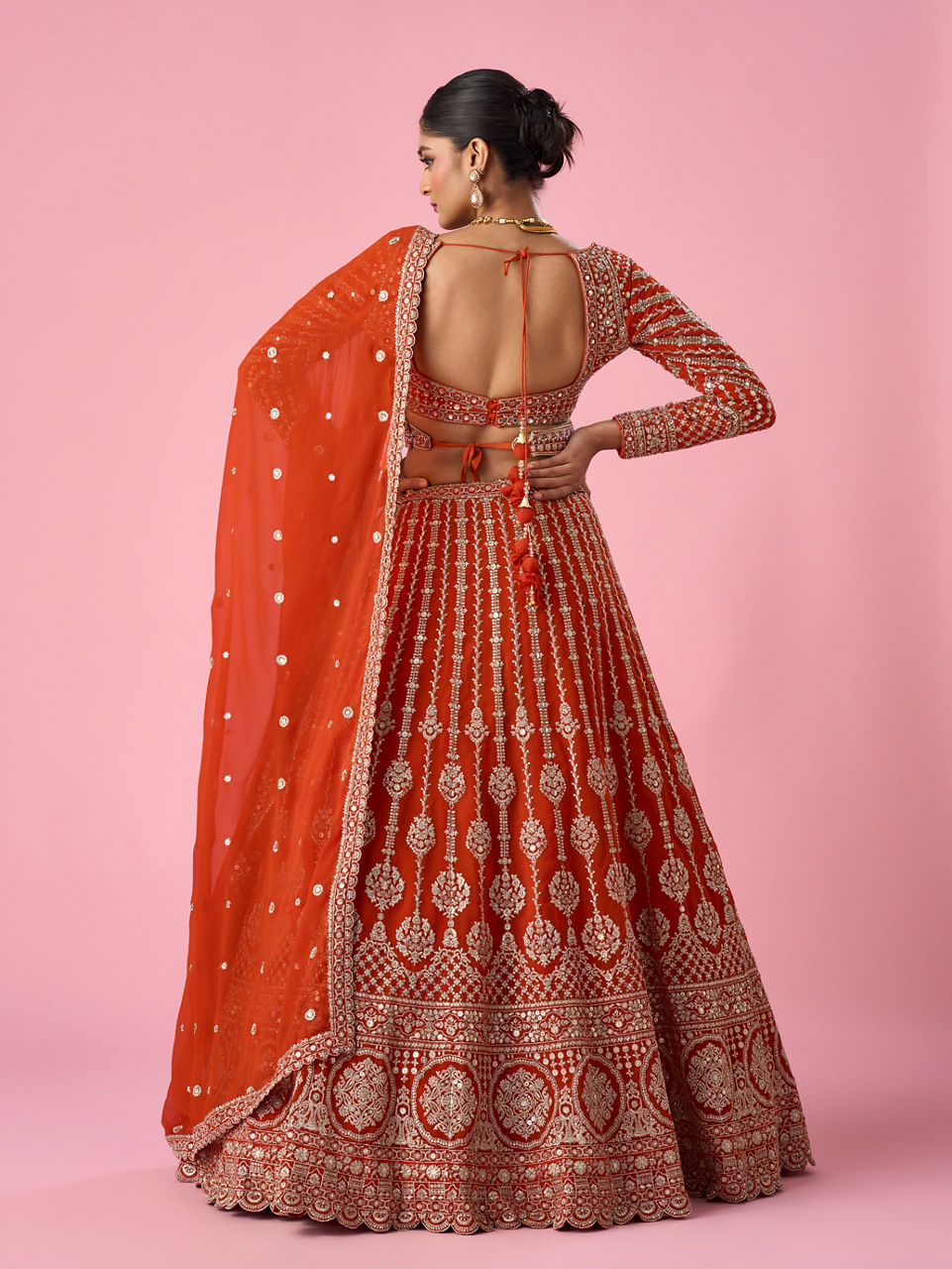 Orange Silk Bridal Lehenga with Sequin Work