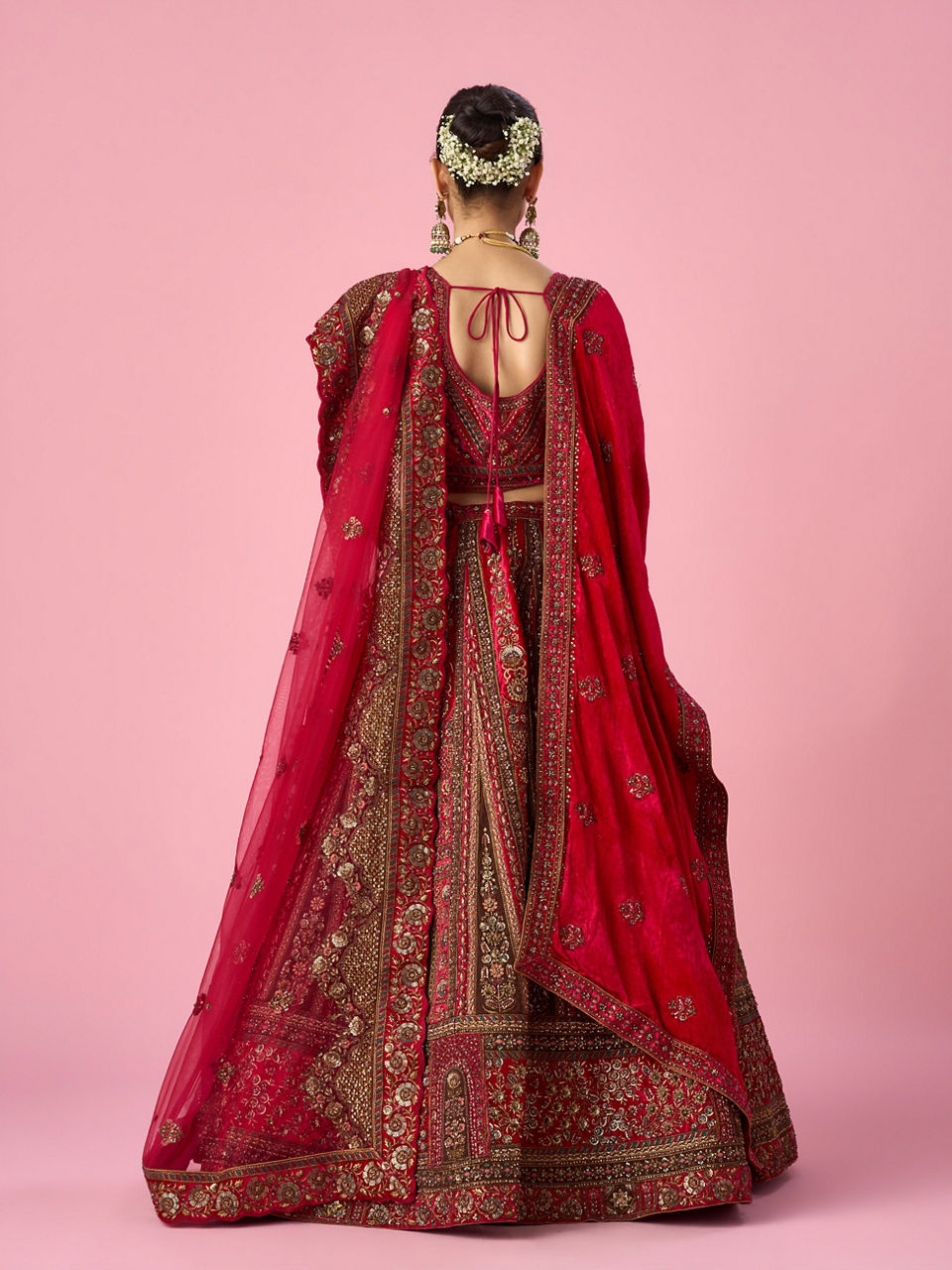 Pink Velvet Bridal Lehenga with Stone Work