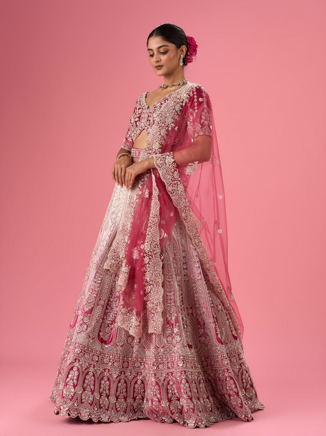 Velvety Coral Beauty Bridal Lehenga