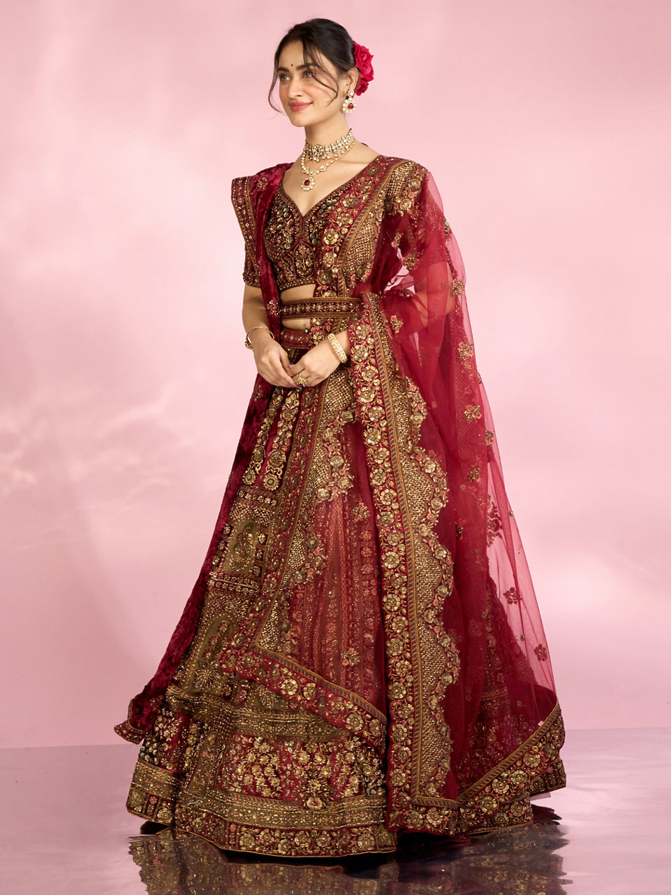 Velvety Maroon Elegance Bridal Lehenga