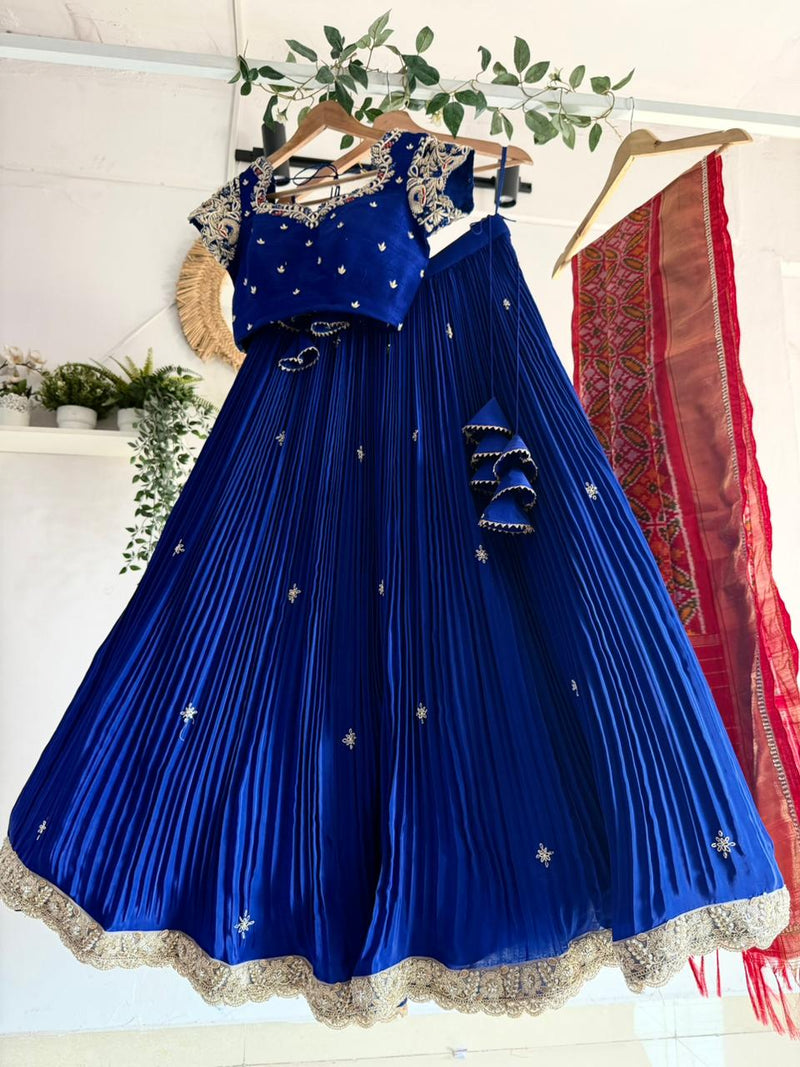 Royal Blue Natural Crape Silk Lehenga